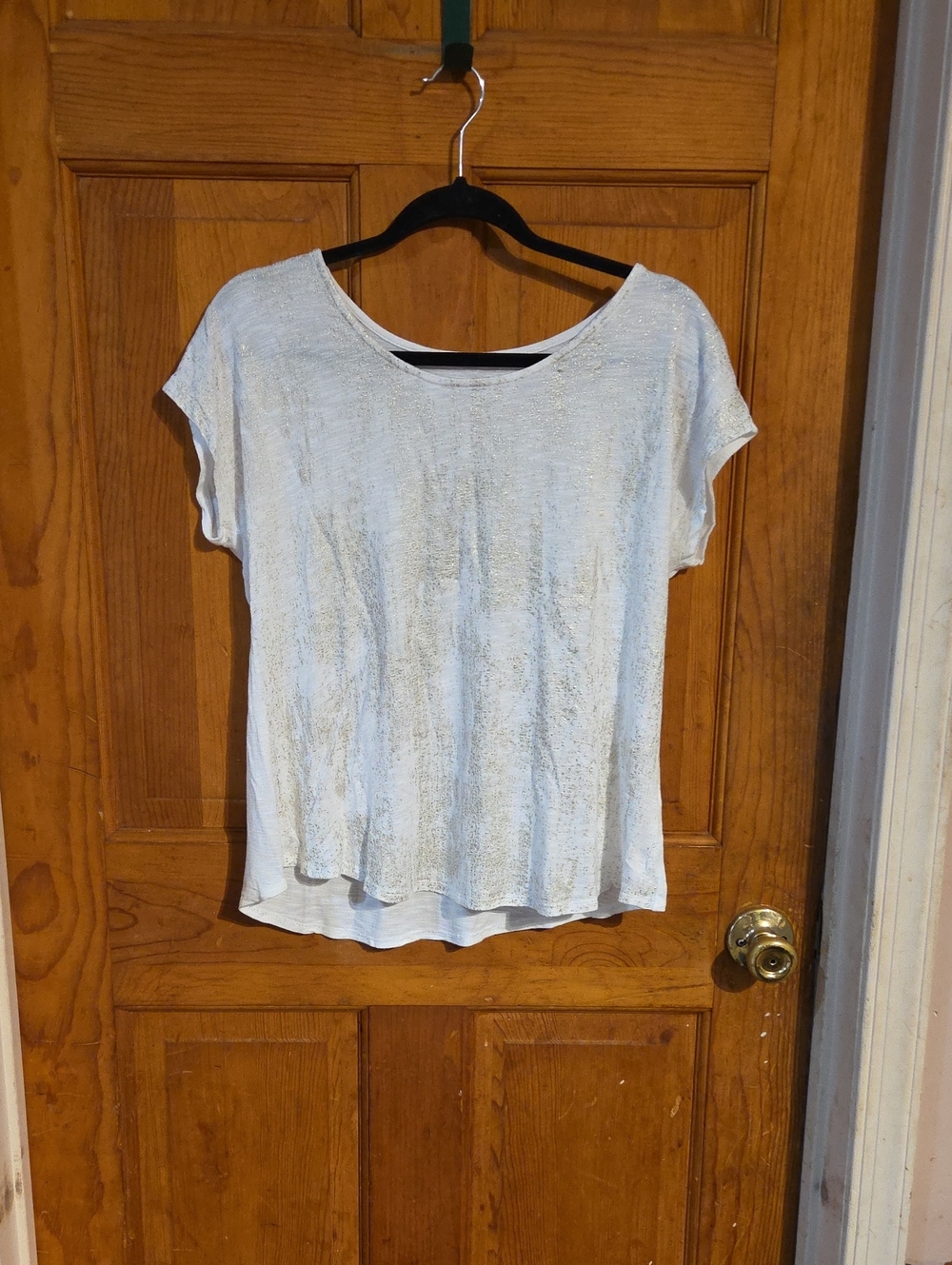 White And Gold Short-Sleeve Scoop Neck Women's Top
